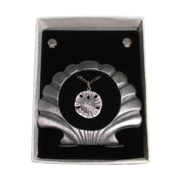 New 3 & 1 Picture Frame Earring Necklace Set Sand Dollar Sea Shell Design - Picture 1 of 4